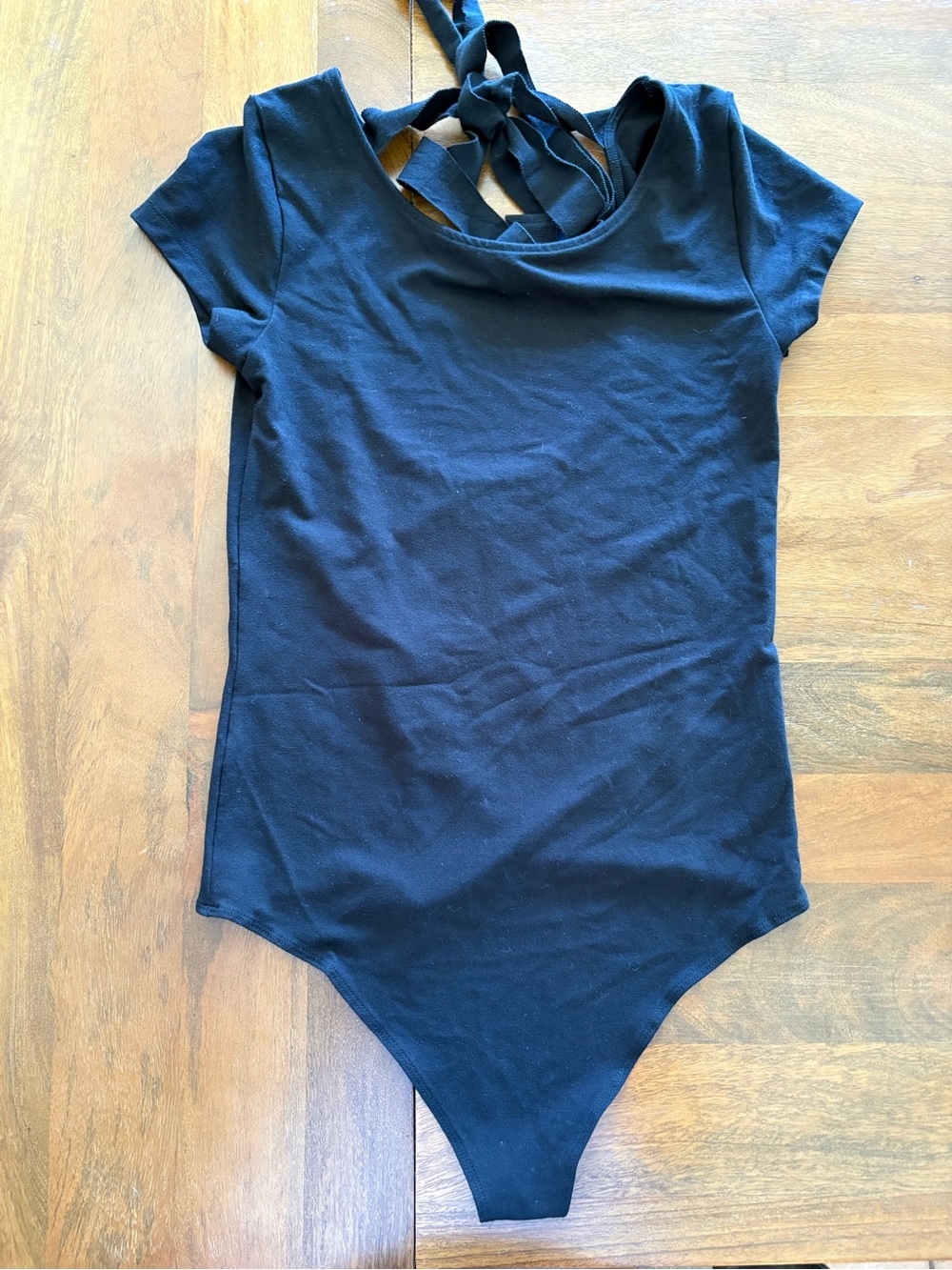 American Eagle Outfitters Black Short-Sleeve Women's Bodysuit with Back Tie